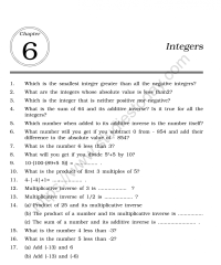 CBSE Class 6 Mental Maths Integers Worksheet