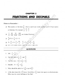 CBSE Class 7 Mental Maths Fractions And Decimals Worksheet