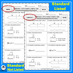 Free multiply using partials 4th grade worksheet,