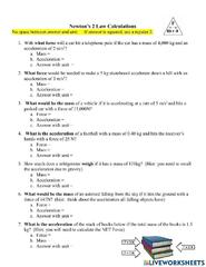 Newtons 2nd Law worksheet | Live Worksheets - Worksheets Library