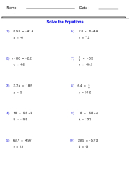 Pre-Algebra - Equations - One Step Equations Containing Decimals