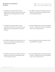 Permutations & Combinations Worksheet (Distance Learning