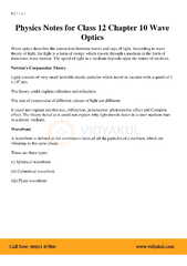 Class 12th Physics Wave Optics NCERT Notes CBSE 2023