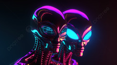 Neon Glow Two Aliens With Colored In The Dark Backgrounds