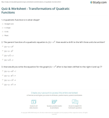 Quiz & Worksheet - Transformations of Quadratic Functions | Study ...