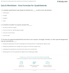 Quiz & Worksheet - Area Formulas for Quadrilaterals | Study