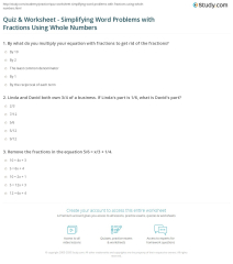 Quiz & Worksheet - Simplifying Word Problems with Fractions Using ...