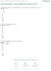 Quiz & Worksheet - Solving Trigonometric Equations for X | Study