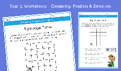 Year 2 | Right-angle Turns Worksheets | KS1 Geometry: Position