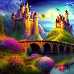 Magical fantasy landscape with castle. Hyperdetailed realistic ...