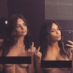 Kim Kardashian & Emily Ratajkowski Pose Topless, Recreate Selfie