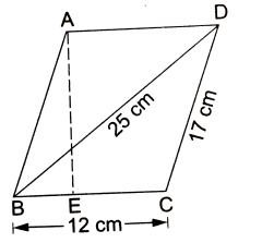 Find the area of the parallelogram ABCD in which BC = 12 cm, CD = 17 c