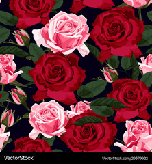 Seamless floral pattern with red pink roses Vector