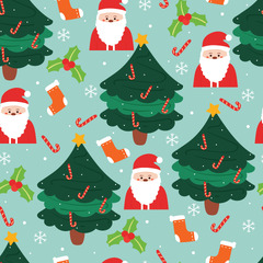 seamless pattern cartoon santa and christmas tree. cute christmas ...