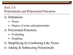 PPT - Sect. 5.1 Polynomials and Polynomial Functions PowerPoint ...