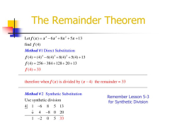 Remainder Theorem And Factor Theorem Worksheet