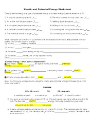 Kinetic and potential energy worksheet answer keyk o - Kinetic and