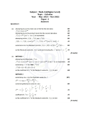 Topic wise IBDP Math AA HL Past Paper 1: Calculus Answer - SAT PREP