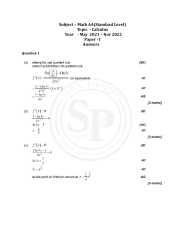 Topic wise IBDP Math AA SL Past Paper 1: Calculus Answer - SAT PREP