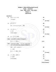 Topic wise IBDP Math AI SL Past Paper 2: Calculus Answer - SAT PREP