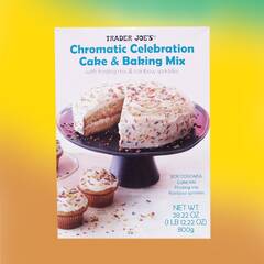 Trader Joe's mochi cake Mix a Hawaiian inspired cake with a chewy mochi texture (Trader Joe's Chromatic Celebration Cake & Baking Mix)