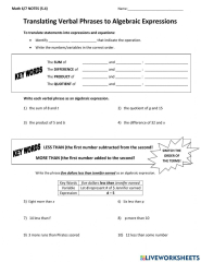 Translating Verbal Phrases to Algebraic Expressions