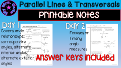 Parallel Lines & Transversals Angle Relationships Math Notes ...