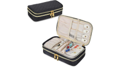 Teamoy Travel Jewellery Box, Quilted Double Layer Jewellery Travel Case with Compartments, Necklace Holder, Earrings Panel and Ring Holder (Teamoy Double Layer Jewelry Organizer)