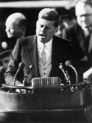 President John F. Kennedy Delivers Inaugural Address after Taking Oath of Office, January 20, 1961