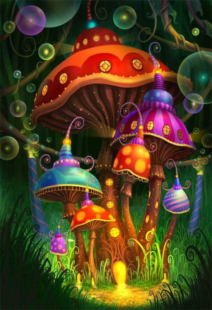 Abstract Mushroom Night Vision Natural Landscape