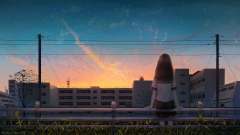 Anime Girl Sky Sunset School Uniform