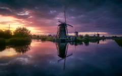 Man Made Windmill Buildings Netherlands Reflection