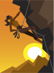 Woman Rock Climber Scaling Cliff at Dawn